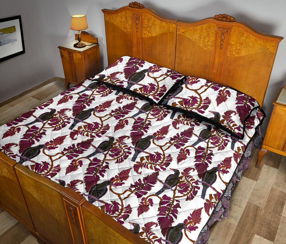 Crow Tree Leaves Pattern Quilt Bed Set