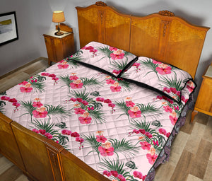 Red Pink Orchid Hibiscus Pattern Quilt Bed Set