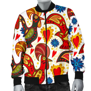 Colorful Rooster Chicken Guitar Pattern Men Bomber Jacket