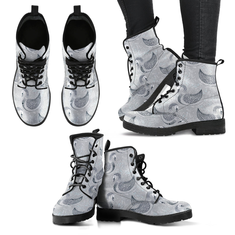 Swan Gray Pattern Leather Boots