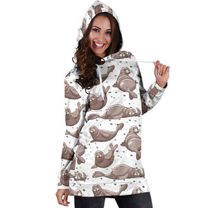 Sea Lion Pattern Background Women Hoodie Dress