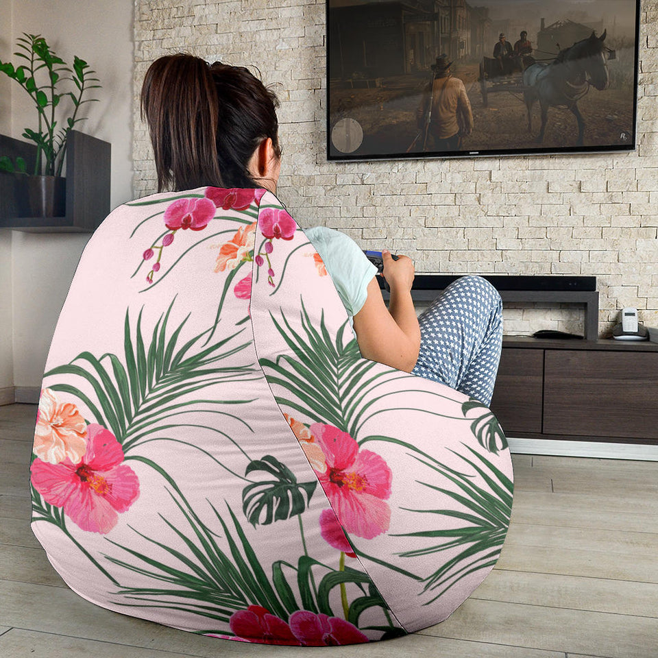 Red Pink Orchid Hibiscus Pattern Bean Bag Cover