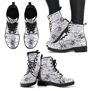Boston Terrier Pattern Leather Boots