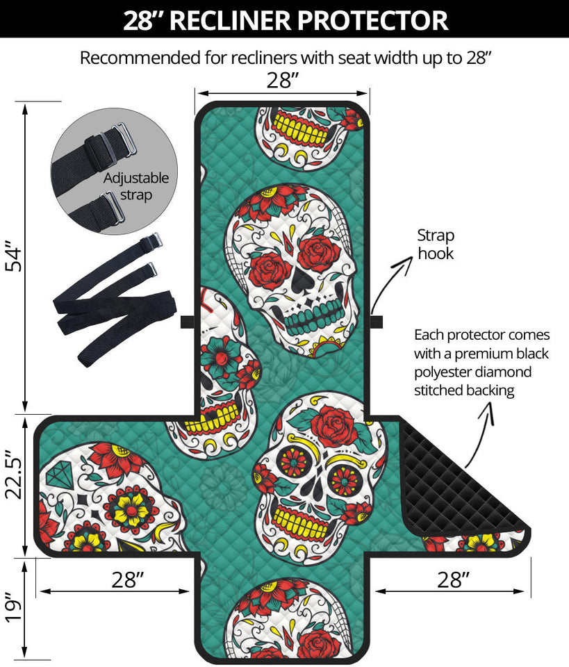 Suger Skull Pattern Green Background Recliner Cover Protector