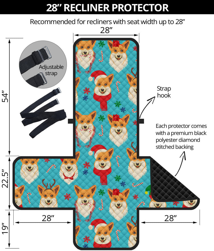 Christmas Corgi Pattern Recliner Cover Protector