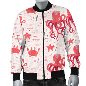 Octopus  Crab Starfish Pattern Men Bomber Jacket