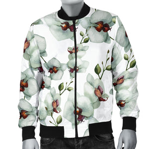 White Orchid Pattern Men Bomber Jacket