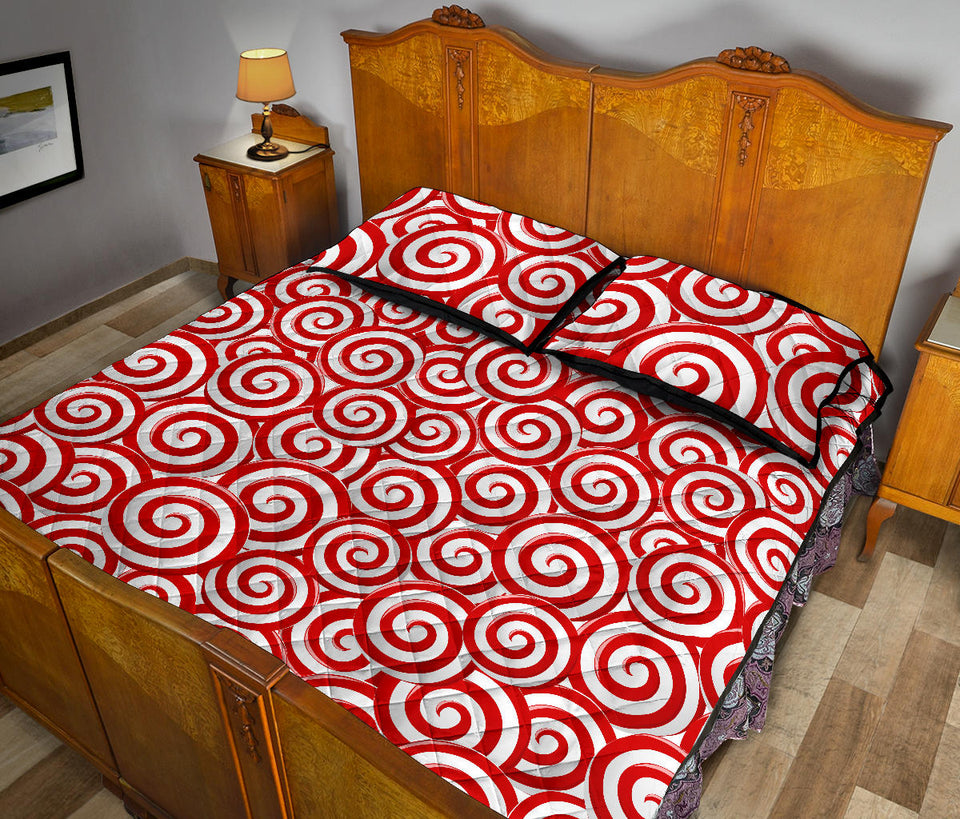 Red and White Candy Spiral Lollipops Pattern Quilt Bed Set