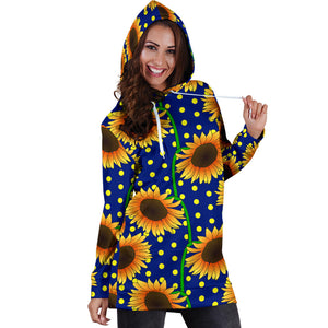 Sunflower Pokka Dot Pattern Women Hoodie Dress