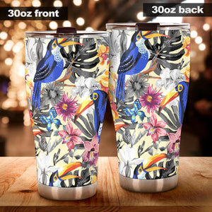 Toucan Leaves Flower Pattern Tumbler