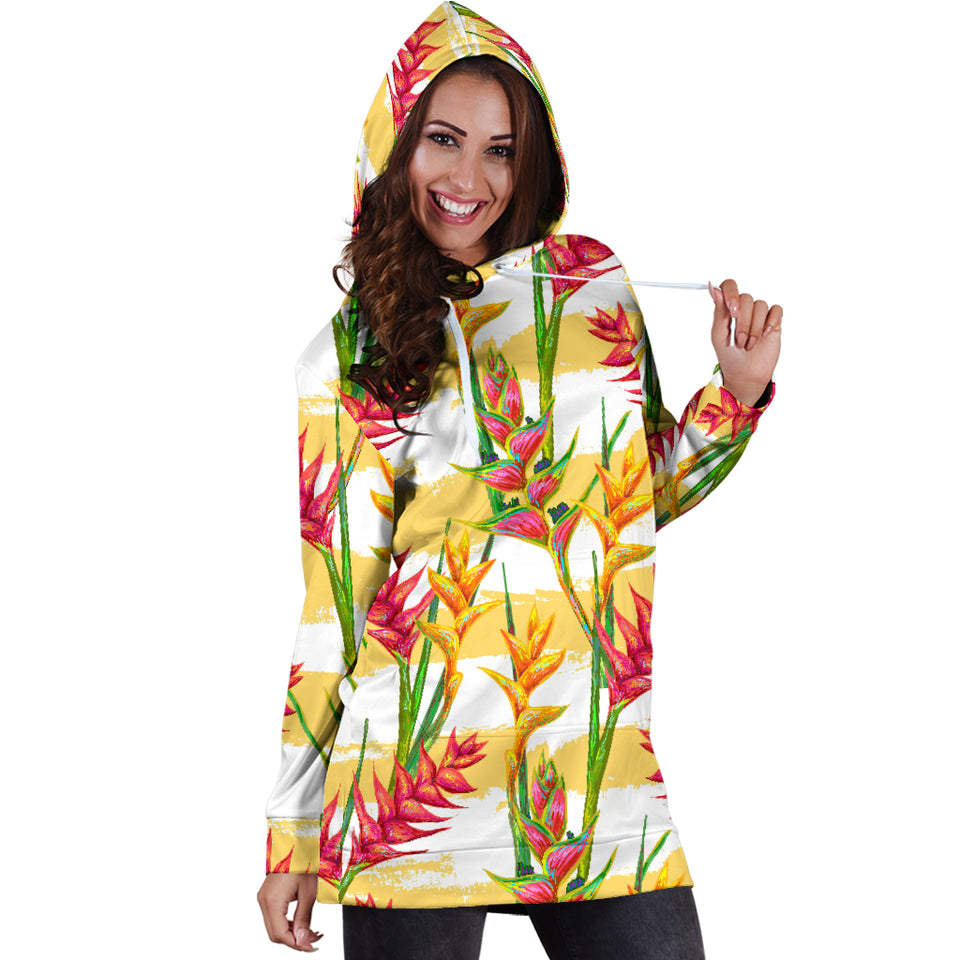 Heliconia Pattern Women Hoodie Dress