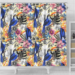 Toucan Leaves Flower Pattern Shower Curtain Fulfilled In US