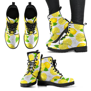 Lemon Flower Pattern Leather Boots