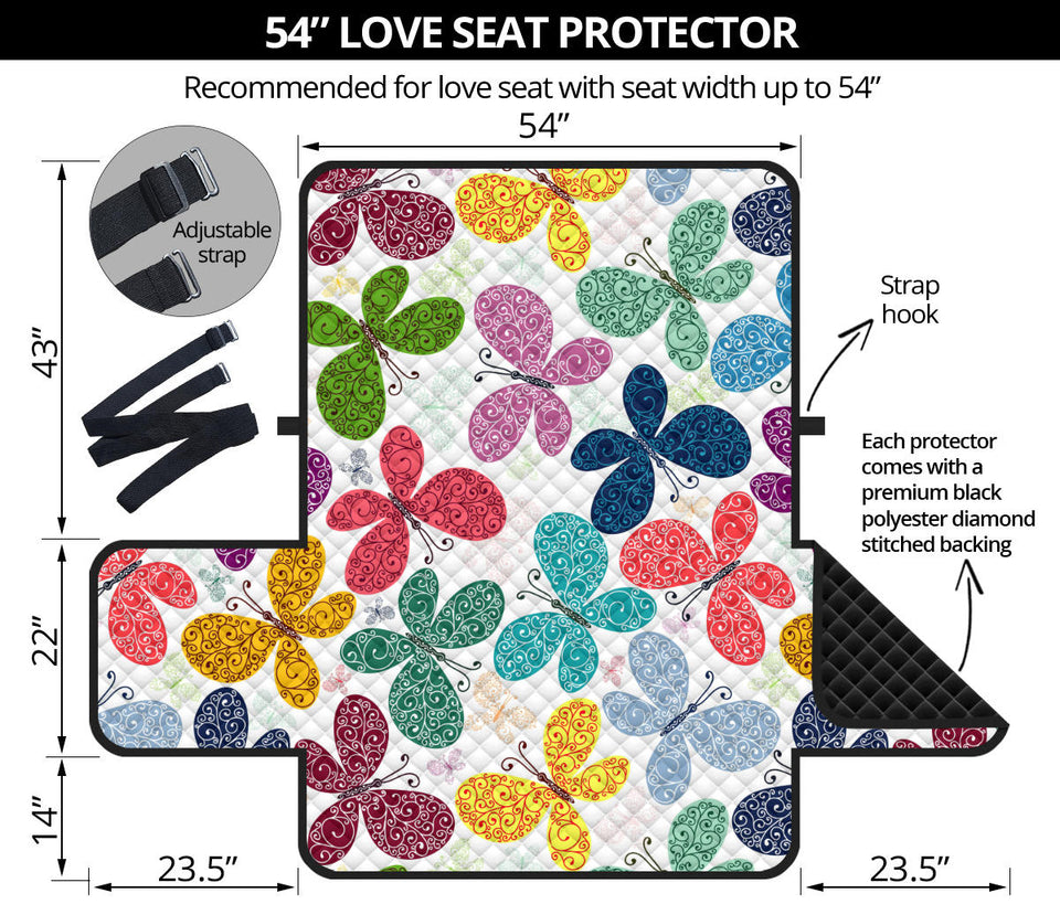 Colorful Butterfly Pattern Loveseat Couch Cover Protector