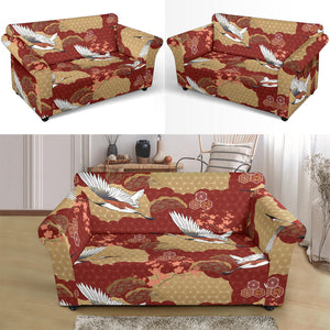 Japanese Crane Theme Pattern Loveseat Couch Slipcover