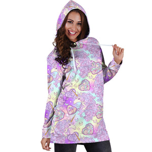 Unicorn Heart Pattern Women Hoodie Dress