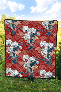 Red Theme Japanese Pattern Premium Quilt