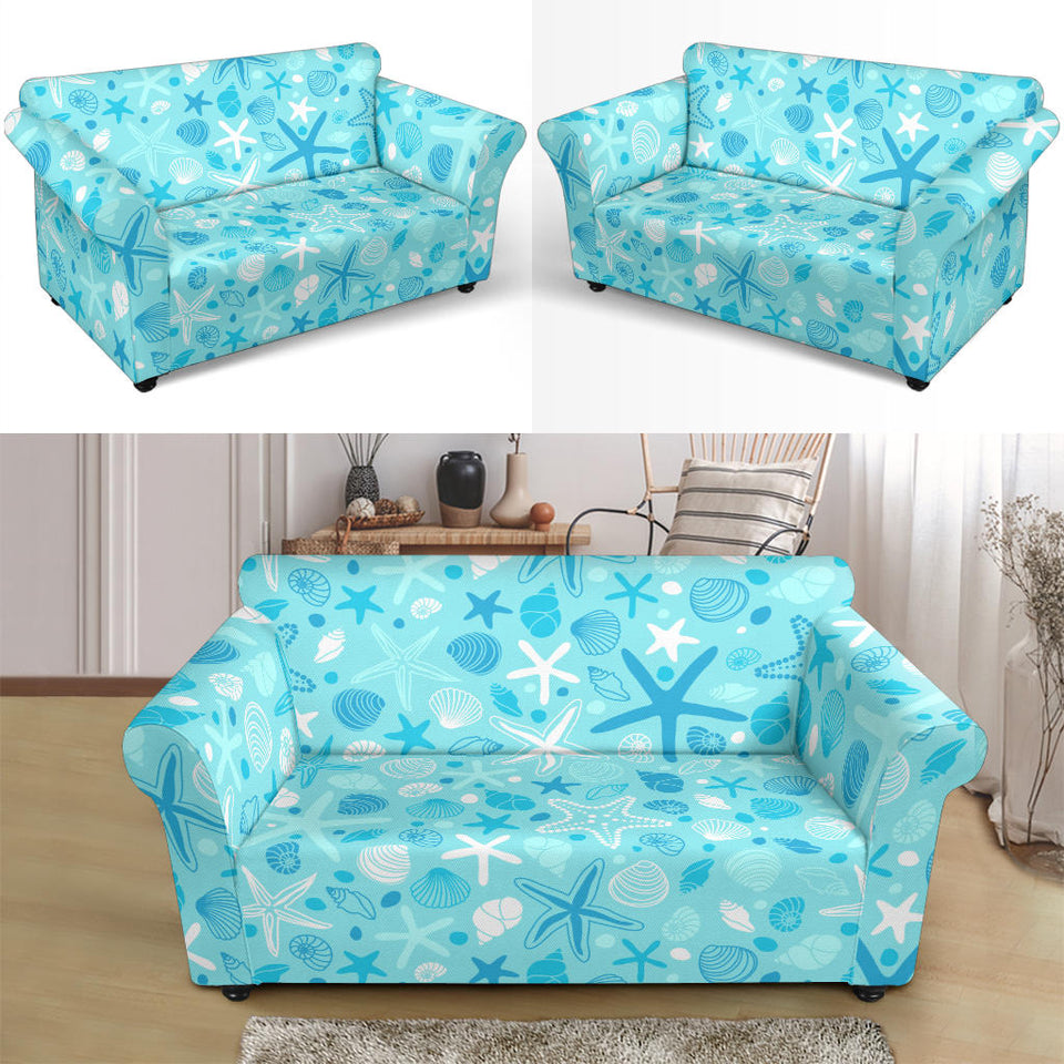 Starfish Shell Blue Theme Pattern Loveseat Couch Slipcover