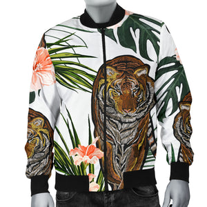 Bengal Tiger Hibicus Pattern Men Bomber Jacket