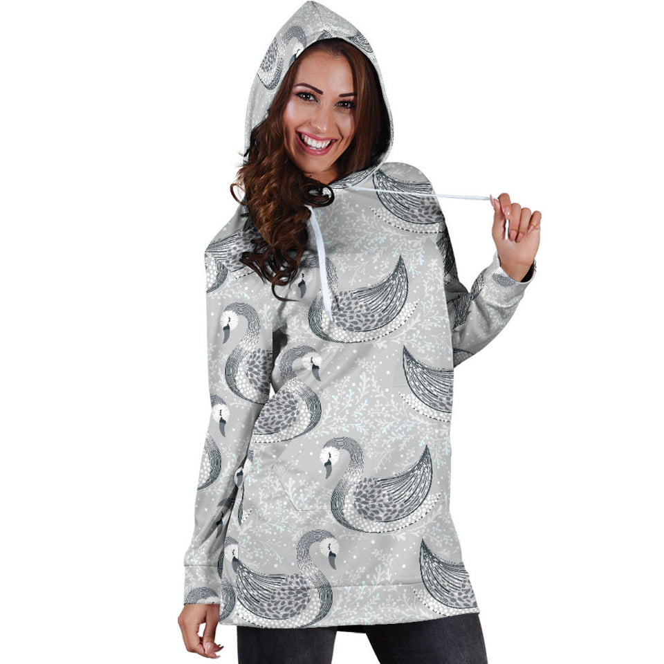 Swan Gray Pattern Women Hoodie Dress