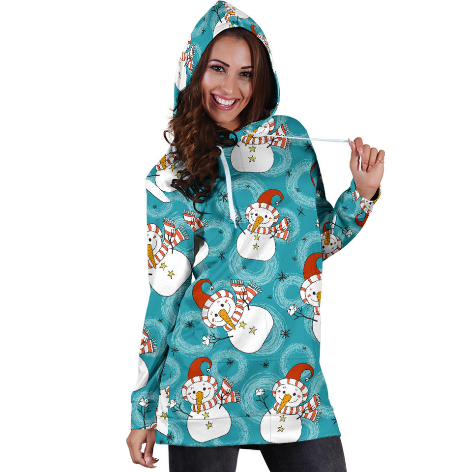 Snowman Chirstmas Pattern Women Hoodie Dress