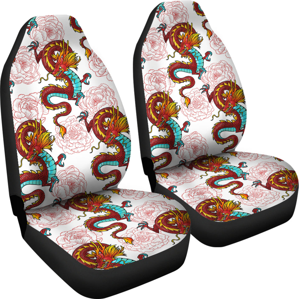 Red Dragon Hibiscus Pattern Universal Fit Car Seat Covers