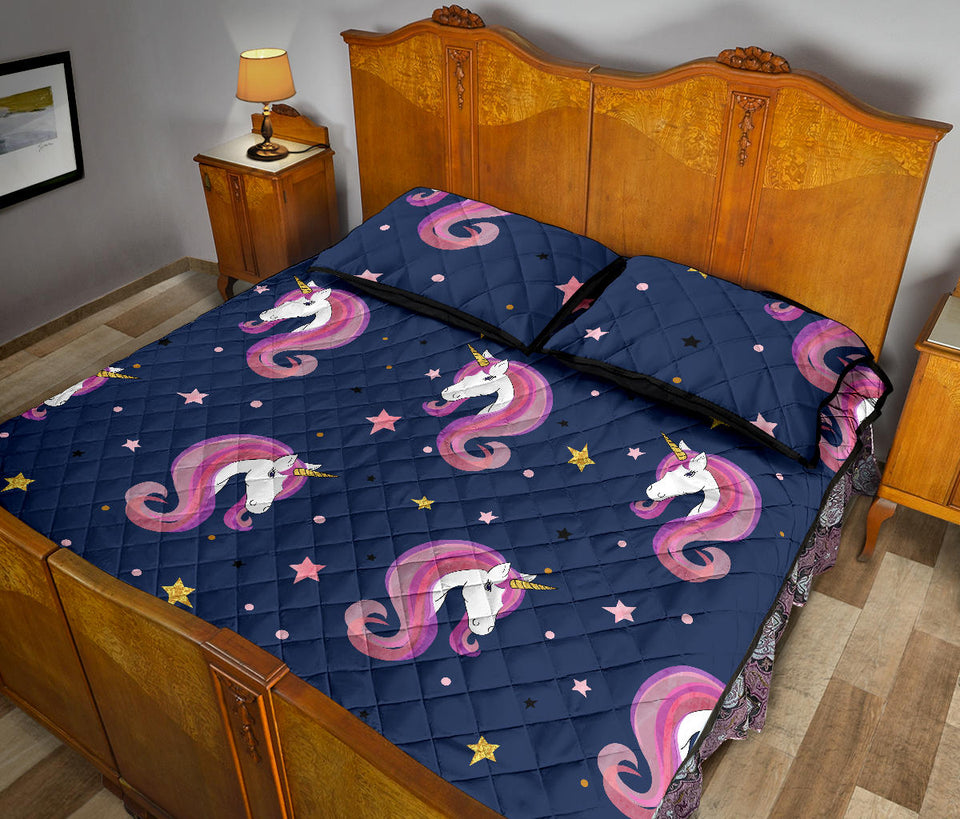 Unicorn Head Pattern Quilt Bed Set