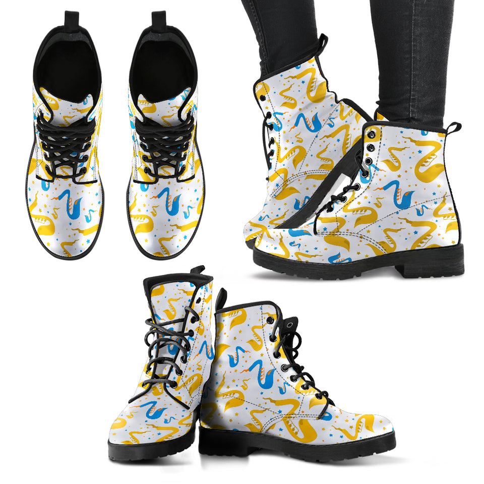 Saxophone Pattern Leather Boots