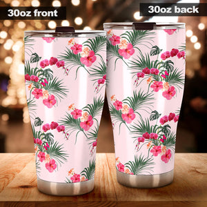 Red Pink Orchid Hibiscus Pattern Tumbler