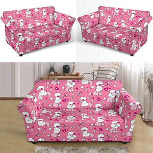 Poodle Pink Heart Pattern Loveseat Couch Slipcover