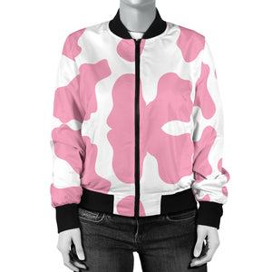 Pink Cow Skin Pattern Women Bomber Jacket
