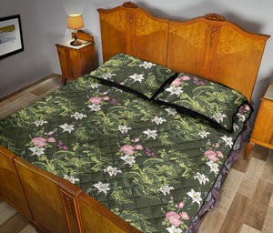 Green Dragon Rose Flower Pattern Quilt Bed Set