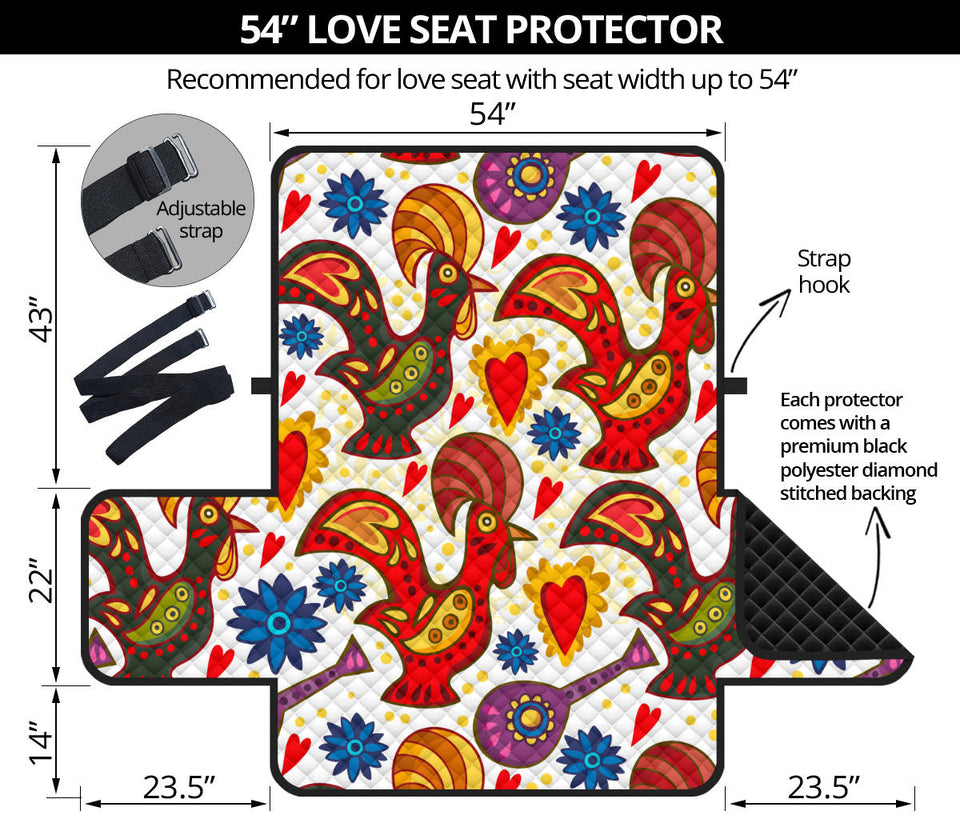 Colorful Rooster Chicken Guitar Pattern Loveseat Couch Cover Protector