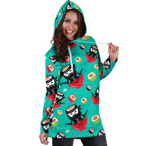 Ninja Sushi Pattern Women Hoodie Dress