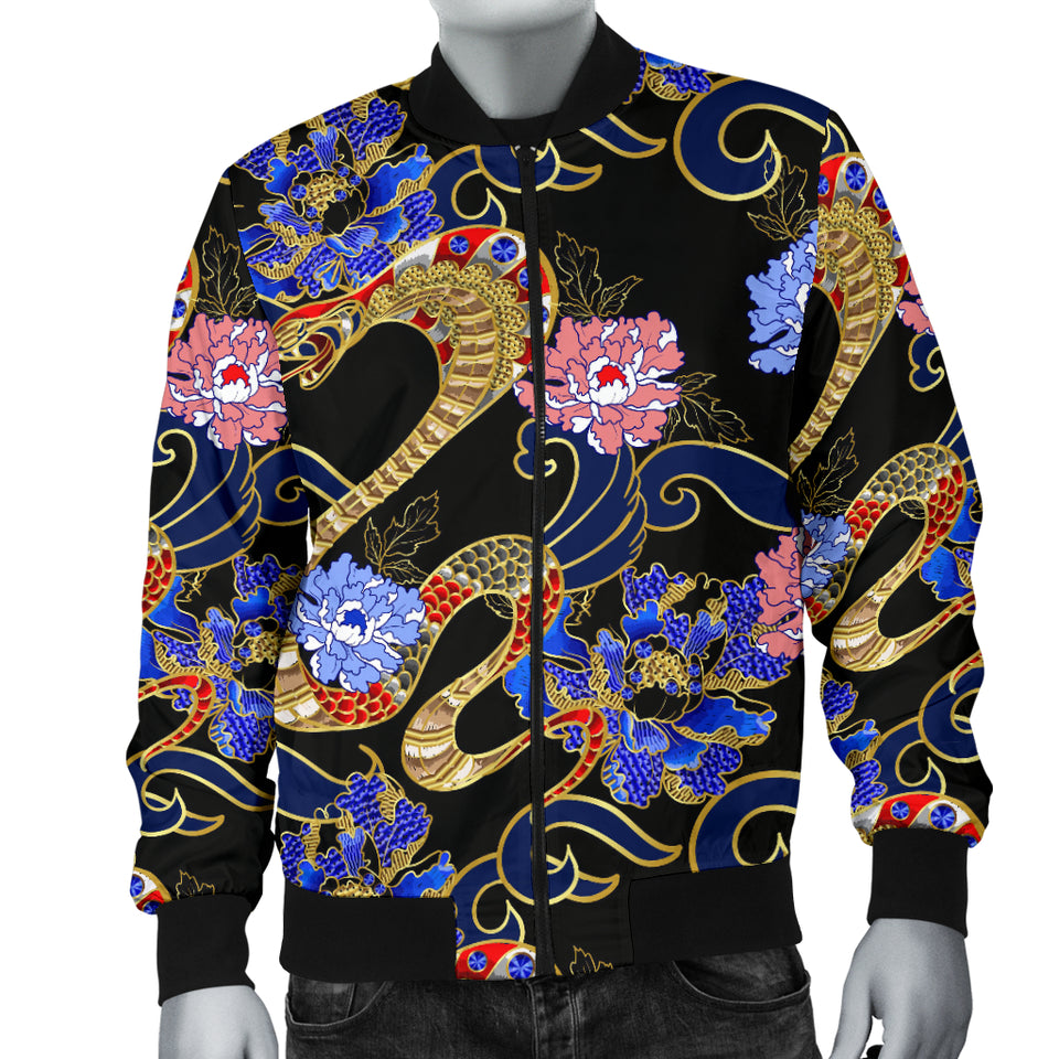 Snake Flower Pattern Men Bomber Jacket