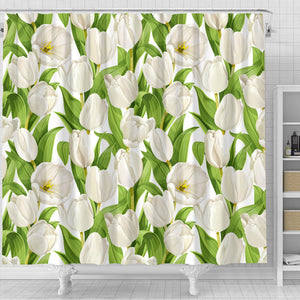 White Tulip Pattern Shower Curtain Fulfilled In US