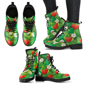 Strawberry Leaves Pattern Leather Boots