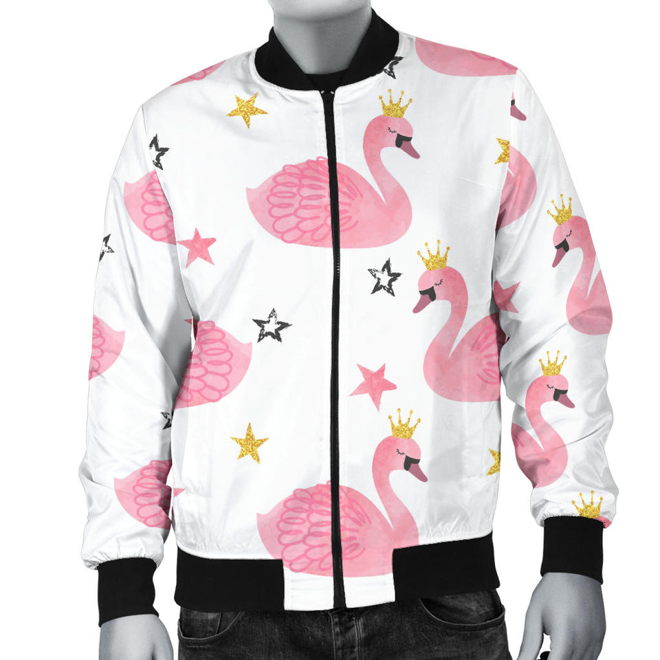 Pink Swan Pattern Men Bomber Jacket