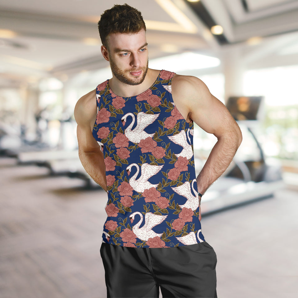 Swan Rose Pattern Men Tank Top