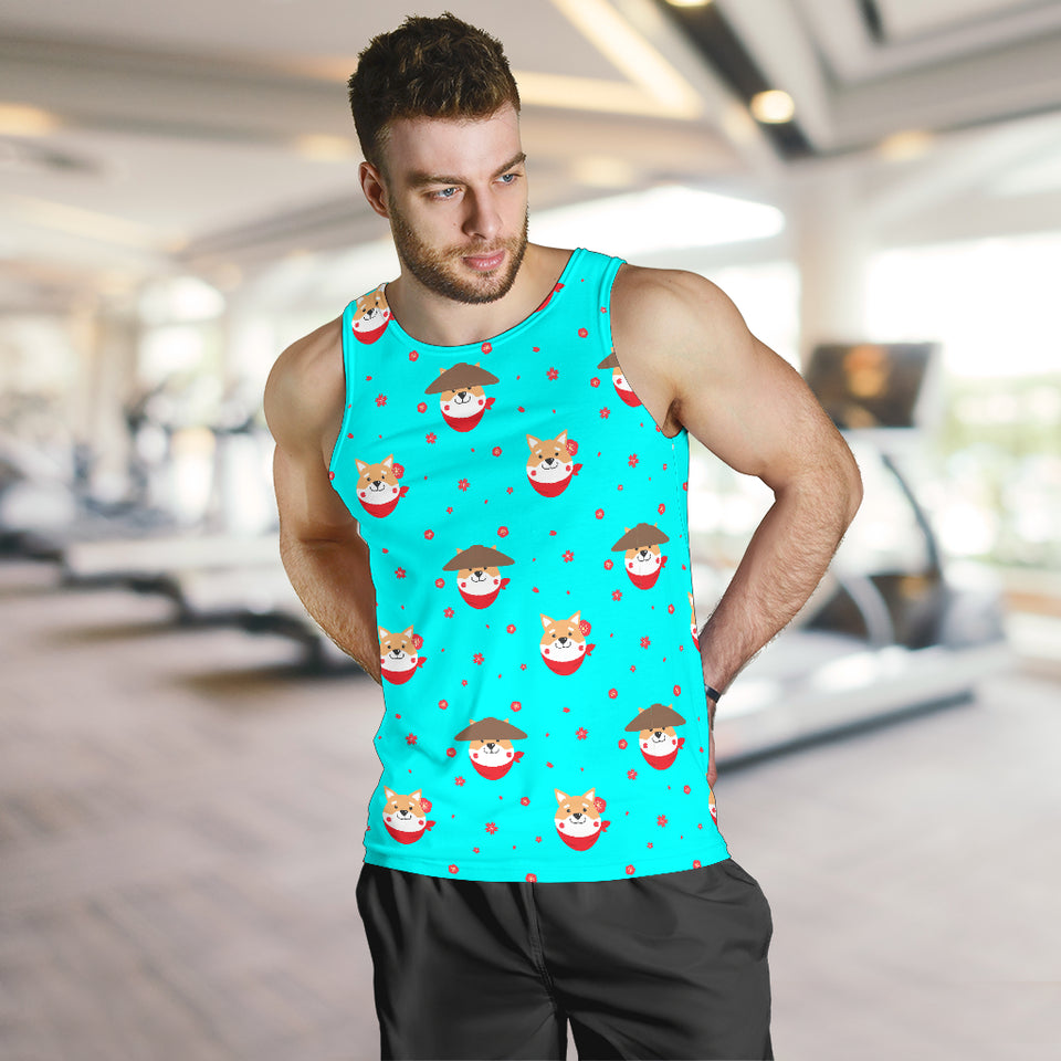 Shiba Inu Japanese Hat Pattern Men Tank Top