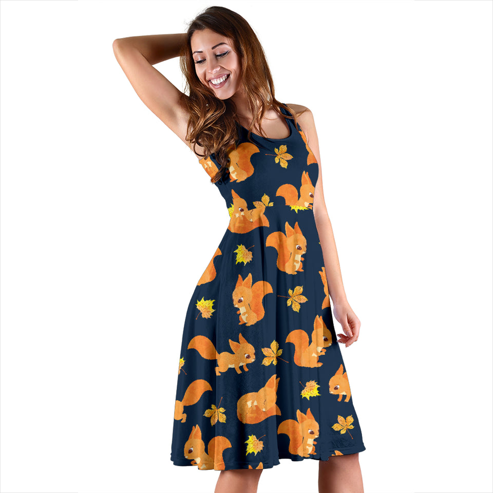 Squirrel Pattern Print Design 05 Sleeveless Midi Dress