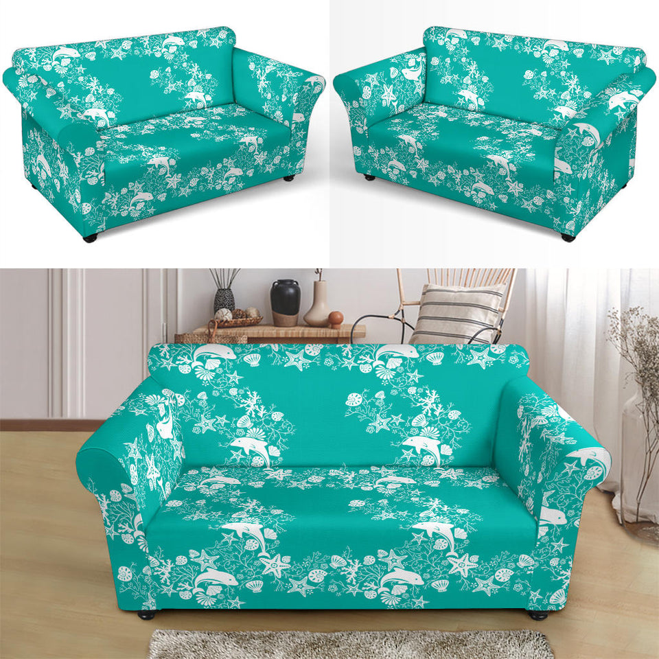 Dolphin Sea Shell Starfish Pattern Loveseat Couch Slipcover