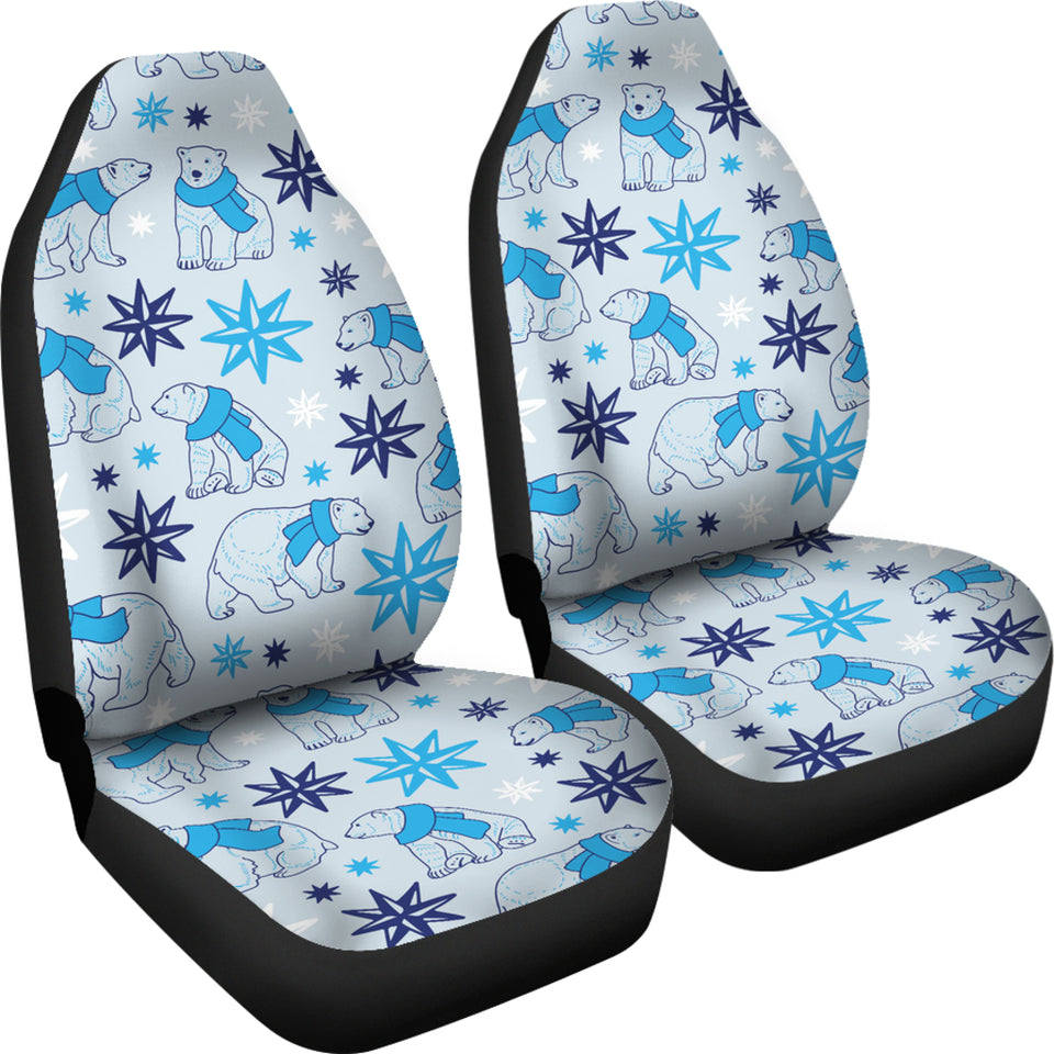 Polar Bear Pattern Blue Background Universal Fit Car Seat Covers