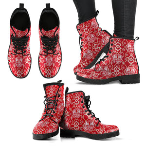 Daruma Red Pattern Leather Boots
