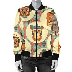 Monkey Pattern Women Bomber Jacket