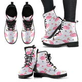 Pink Swan Pattern Leather Boots