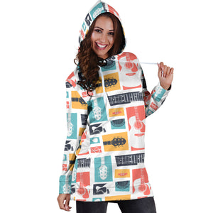 Guitar Pattern Background Women Hoodie Dress