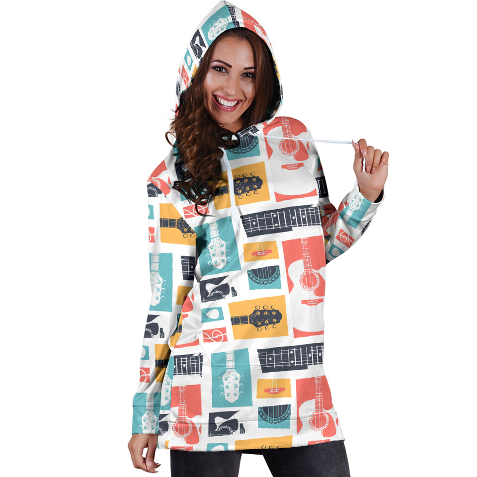 Guitar Pattern Background Women Hoodie Dress