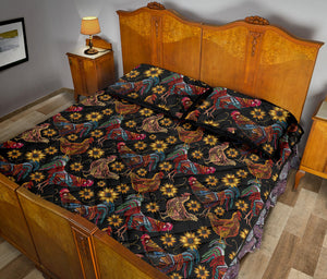 Rooster Chicken Flower Pattern Quilt Bed Set