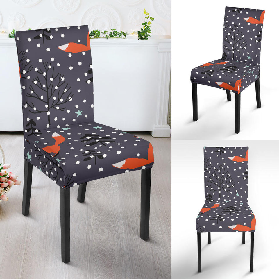 Fox Snow Winter Pattern Dining Chair Slipcover